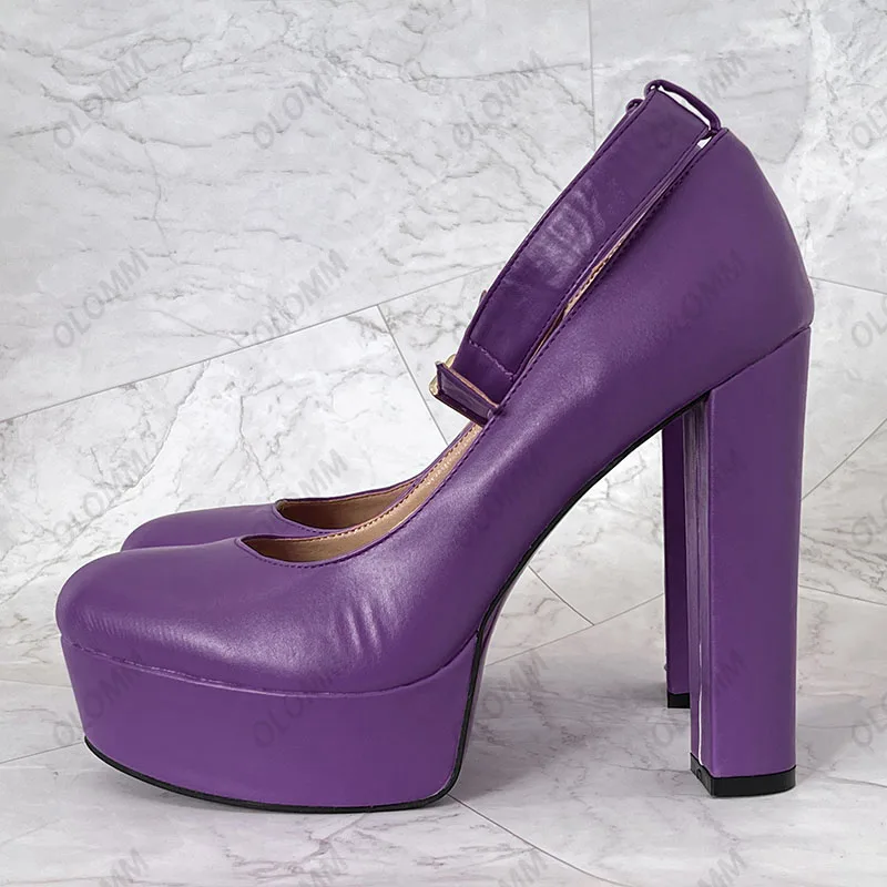 Olomm اليدوية النساء الربيع مضخات مشبك حذاء بكعب عالي مكتنز جولة تو رائع فوشيا فستان أحذية النساء زائد الولايات المتحدة حجم 5-20 #2