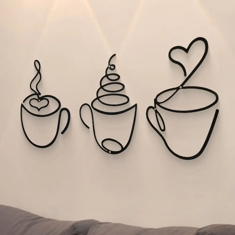 Black Coffee Cup Wall-mounted Decoration Wall Mounted Coffee Cup Wall Iron Art Photo Props Heart Wall Hanging Decoration