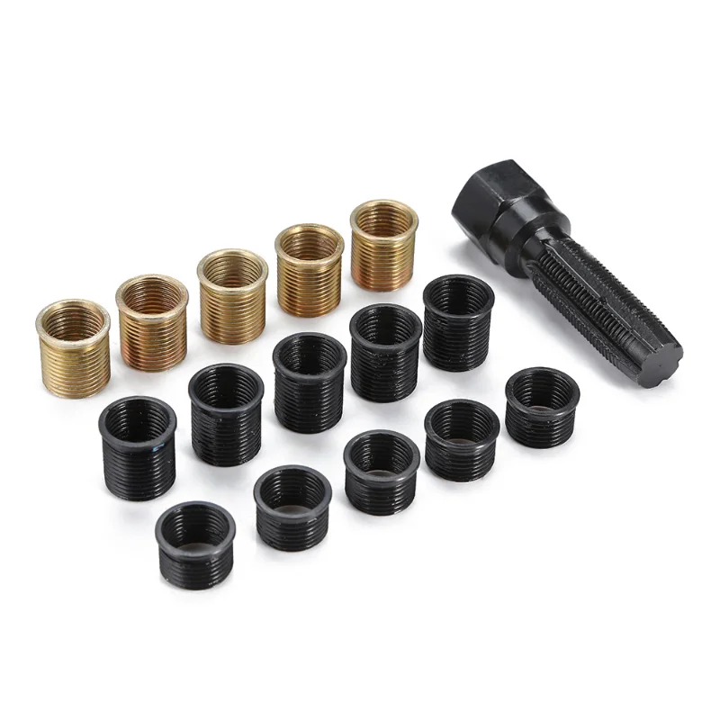 16pcs 14mm Spark Plug Rethread Kit Reamer Tap Thread Repair M14x1.25 Cylinder Head  For Repairing Car Tools Vehicle Auto