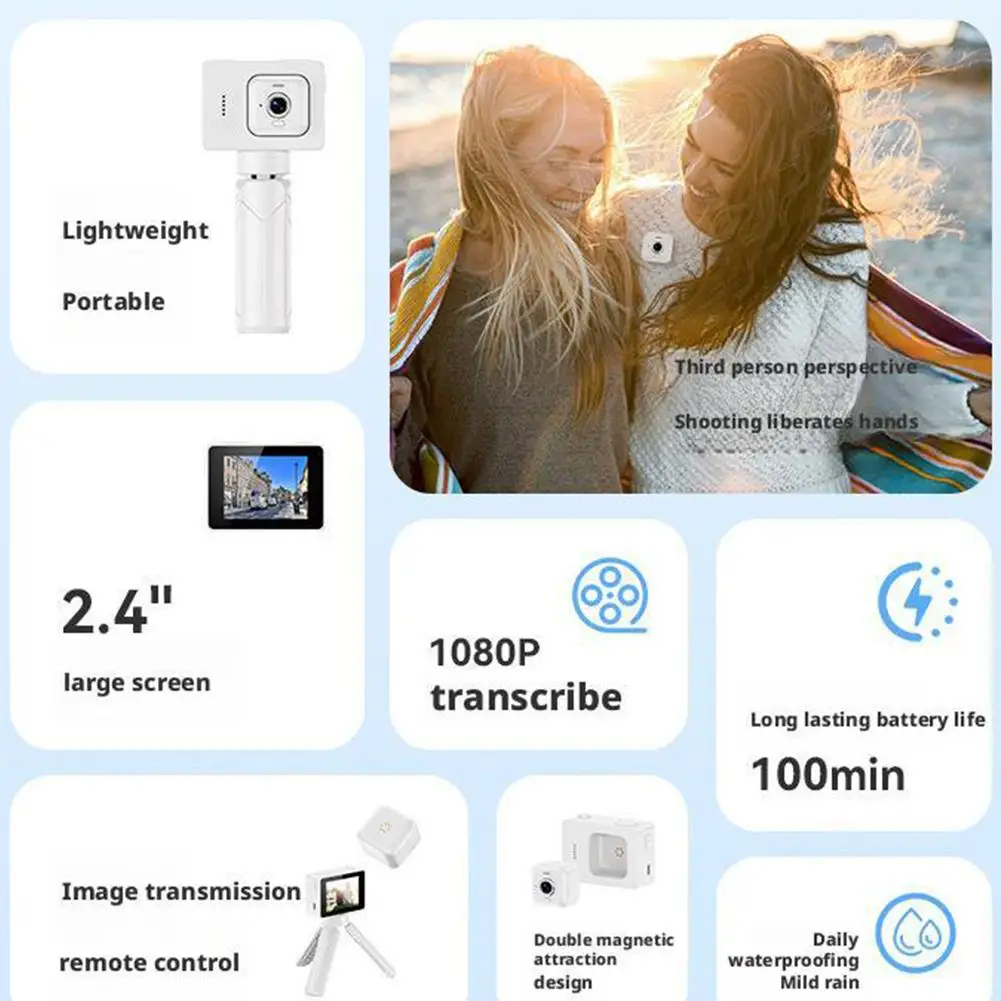كاميرا أكشن 1080P HD سبليت كاميرا ذكية صغيرة للجسم لركوب الدراجات والغوص والسفر وعمر بطارية طويل الأمد في الهواء الطلق