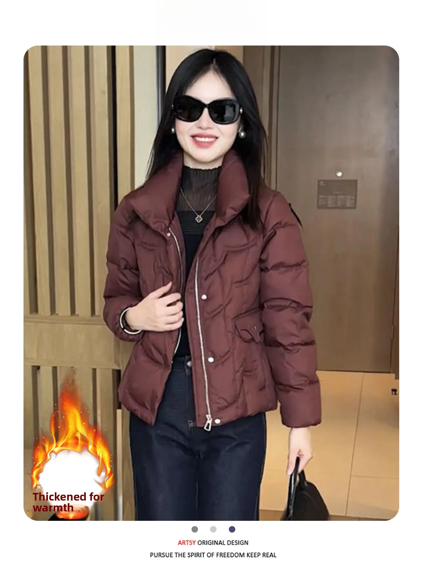 

Женская приталенная утепленная куртка-пуховик из хлопка с длинными рукавами, на молнии, однотонная, в корейском стиле, для повседневной носки