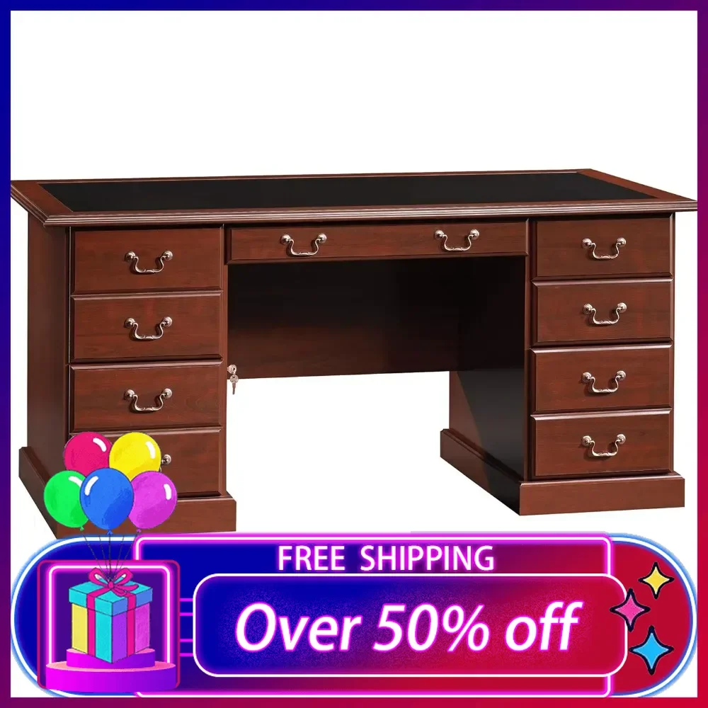 

Heritage Hill Executive Desk, Classic Cherry Finish, 30"D x 64.75"W x 30.12"H, Three file drawers, home office desk