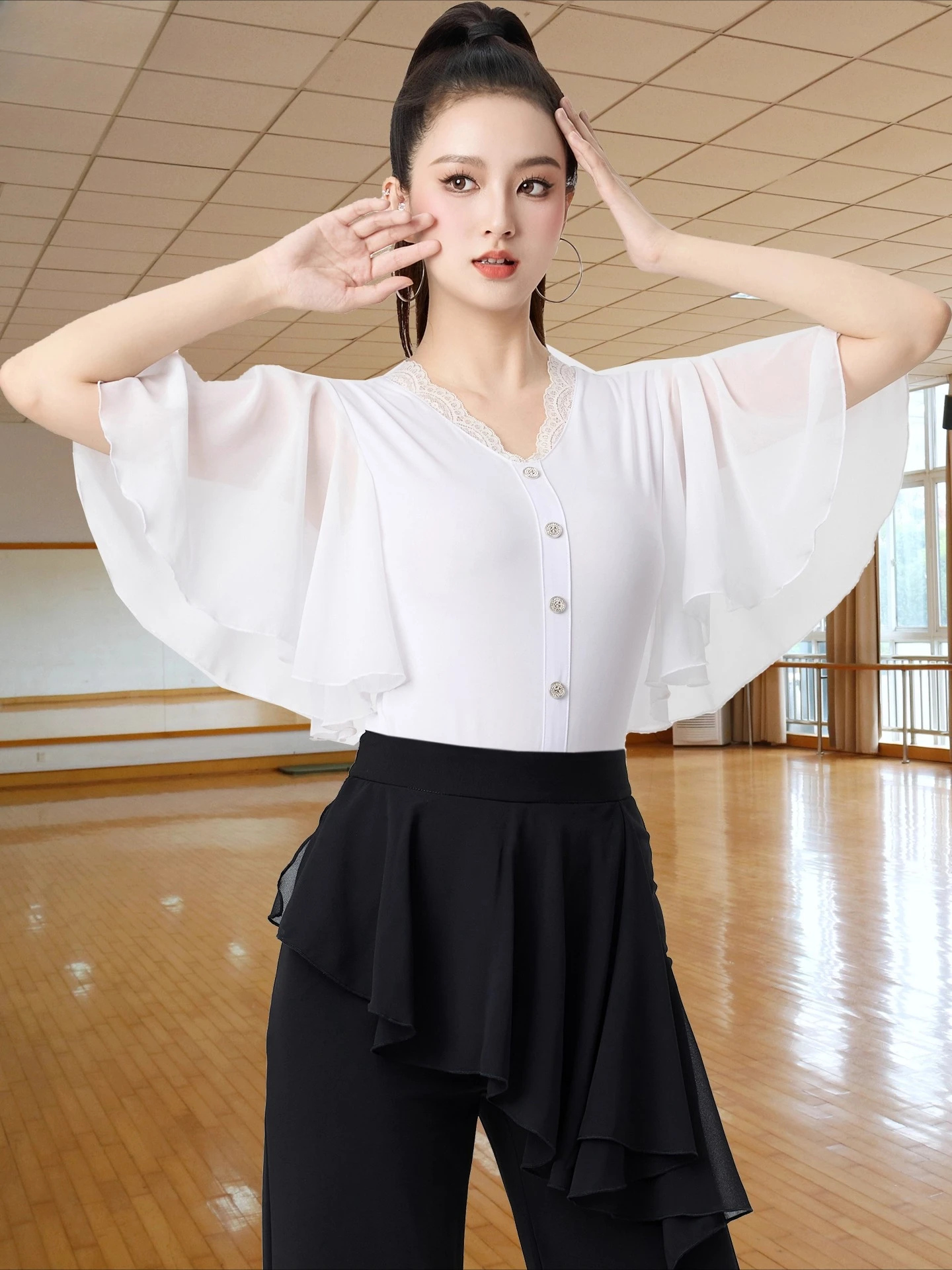 

Женский костюм для современного латинского танца по индивидуальному заказу, топ, женский костюм с v-образным вырезом, темпераментный национальный стандарт, костюм для социального танца