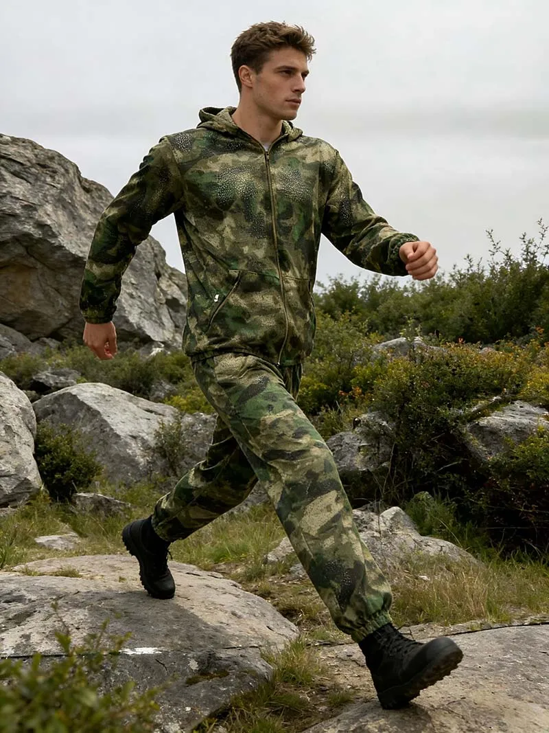 Outdoor Taktisches Set Sommer Atmungsaktive Kapuzenpullover-Sets Tarnmuster Netz Jagd Airsoft Leichtgewicht Kapuzenjacke & Hose | Herren- und Kinderanzug – Detail 10