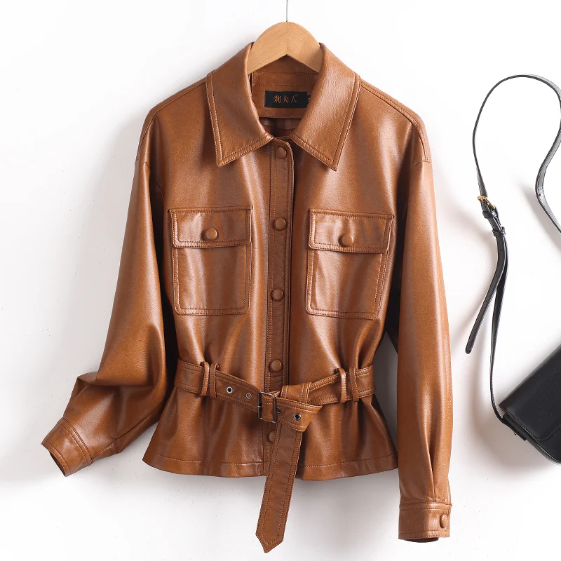 جلد حقيقي Jaet المرأة ort 2025 ربيع الخريف جديد صغير الحجم ملابس خارجية معطف جلد رداء علوي غير رسمي للسيدات #2