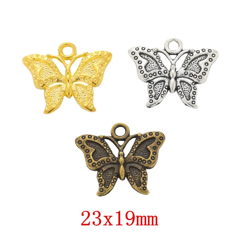 80pcs 23*19MM Zakka Style Wedding Creative Gift Alloy Butterfly Pendant Jewelry, Vintage Classic Handmade Diy Sweater Necklace