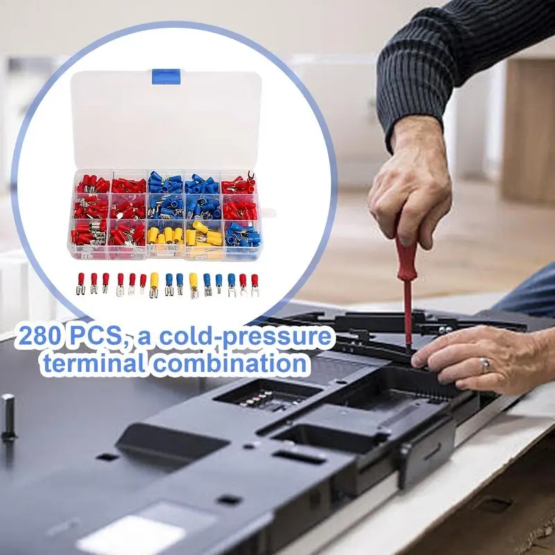 Electrical Connectors Kit 280X Wire Terminal Kit With Storage Box Insulated Cable Connectors Quick Disconnect Terminals