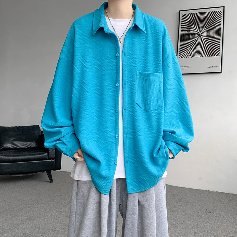 

Spring Autumn Men's Print Casual Shirts Solid Long Sleeve Hip Hop Top Streetwear Loose Shirts Male Vintage Blouse Plus Size 5Xl