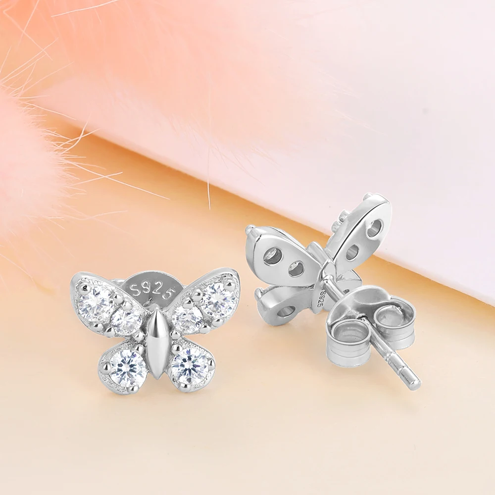TYYL D Color Moissanite Butterfly Stud Earrings for Women 925 Sterling Silver Hypoallergenic Sparkling Dainty Studs Fine Jewelry