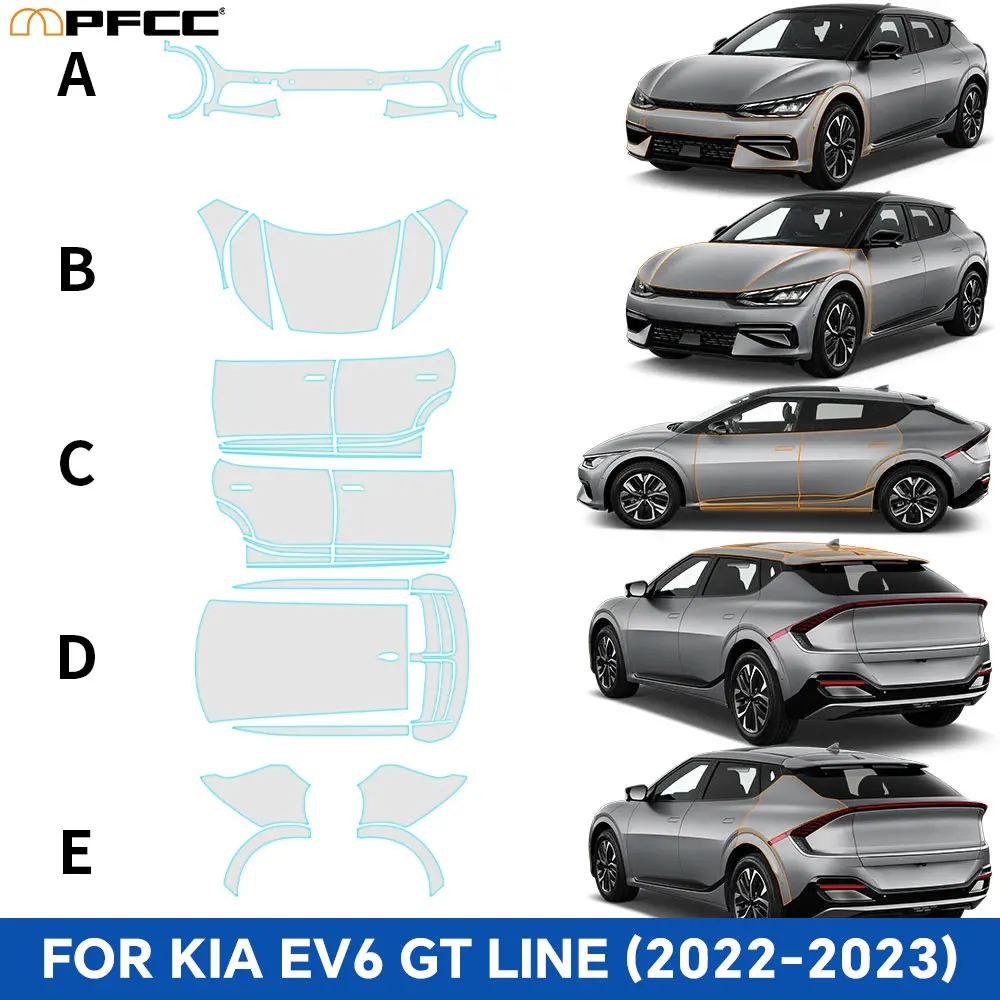 PFCC PPF for KIA EV6 GT-line 2022 2023 Pre Cut PPF Paint Protection Film Bra Kit TPU Clear Invisible Transparent 8.5mil Decal
