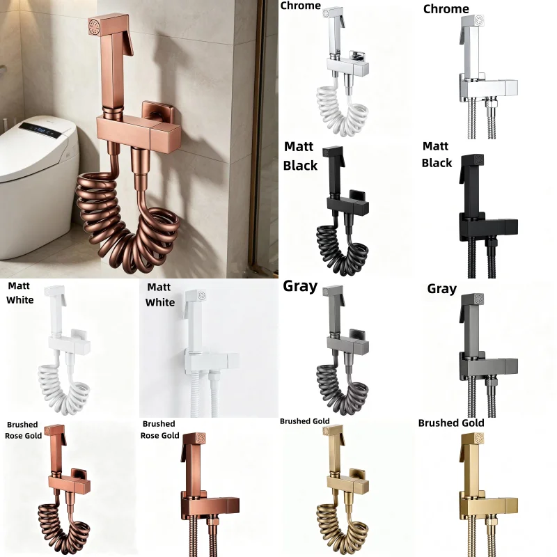Rose Gold Brass Bidet Faucet Single Cold Water Tap Handheld Bidet Spray Shower Set Toilet Shattaf Sprayer Hygienic Shower