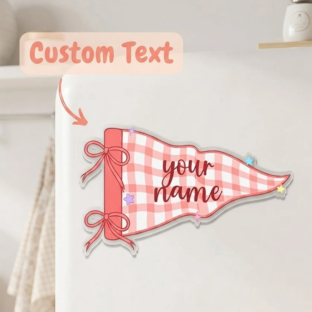 personalized custom text pennant flag shape acrylic fridge magnet 8 colors checkered bow fridge ornament birthday souvenir gift