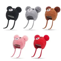 Morbido paraorecchie per bambini sciarpa con cappuccio berretto per bambini cappello lavorato a maglia con fodera in pile berretto con paraorecchie cappello invernale con pompon per bambini