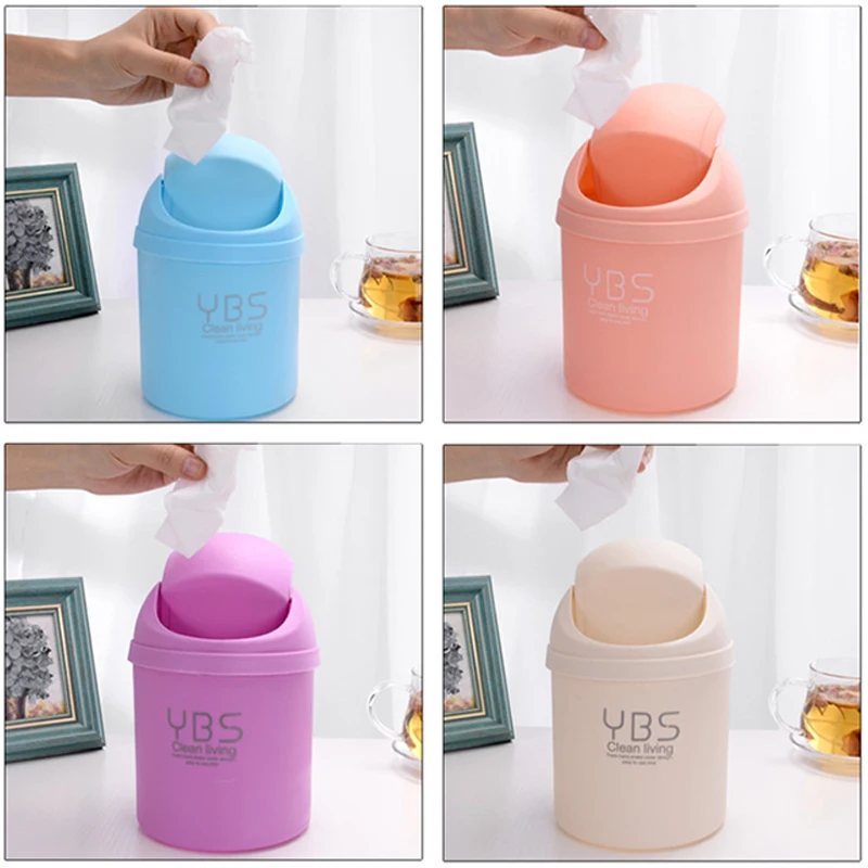 

1pc Mini Desktop Bin Shake Lid Type Waste Can Tube with Cover Bedroom Trash Can Garbage Can Storage Box Home Desk Dustbin