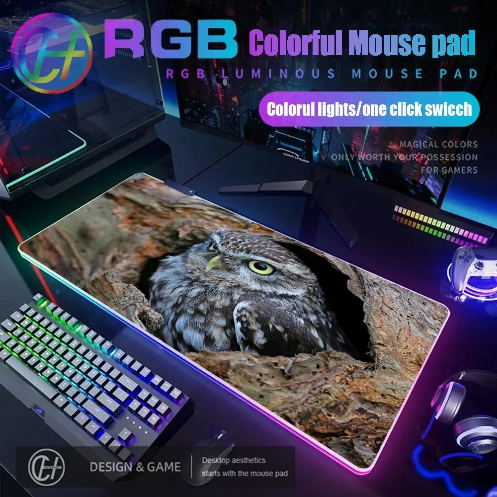 

Коврик для игровой мыши с милыми животными и совой, RGB игровой настольный коврик, HD геймерский большой светодиодный светильник, коврики для мыши XXL, ковер для ПК, компьютера