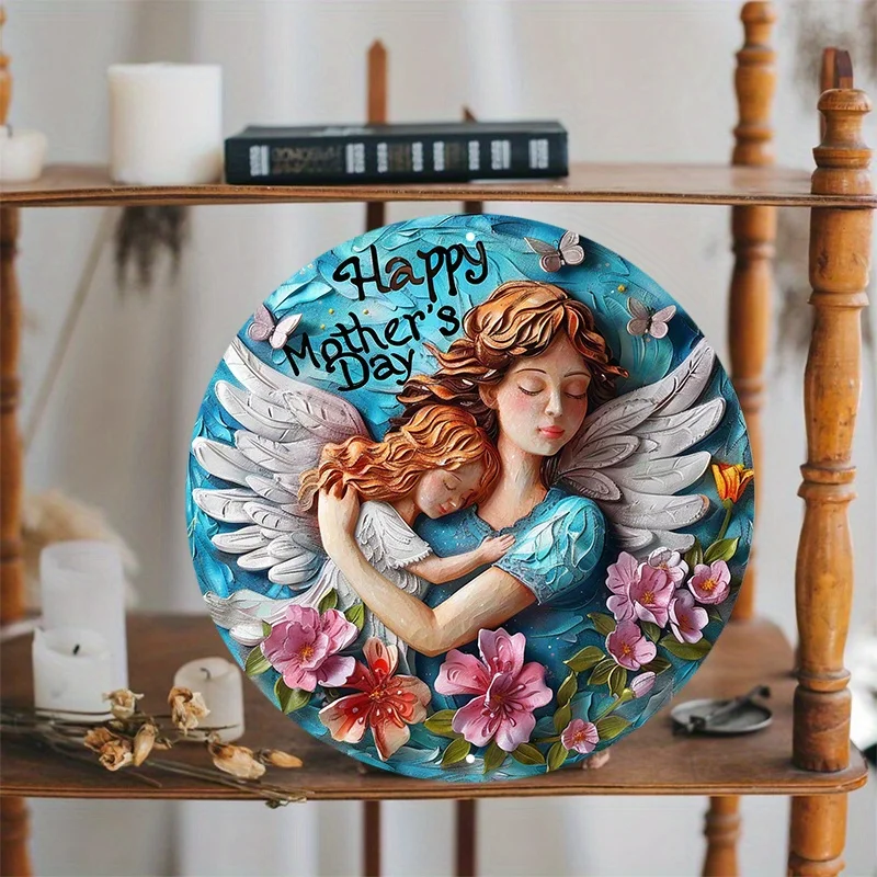 Weather-Resistant Aluminum Mother's Day Angel Metal Sign, HD Printing Door/Wall Art Decor with Pre-Drilled Holes