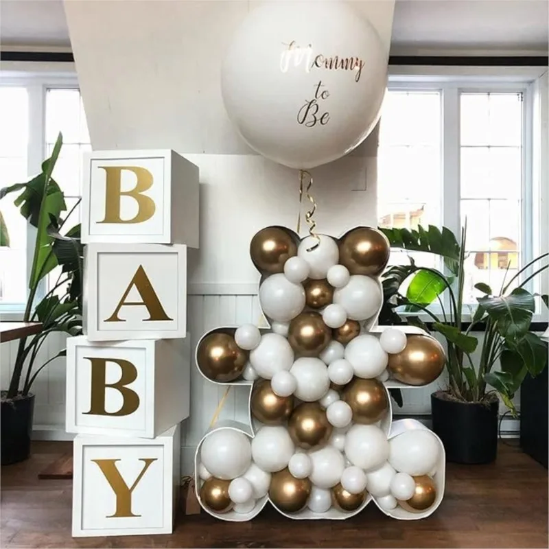 White Blocks Boxes with Baby Letters Stickers for Baby Shower Gender Reveal Propose Balloon Decorations Birthday Party Decor