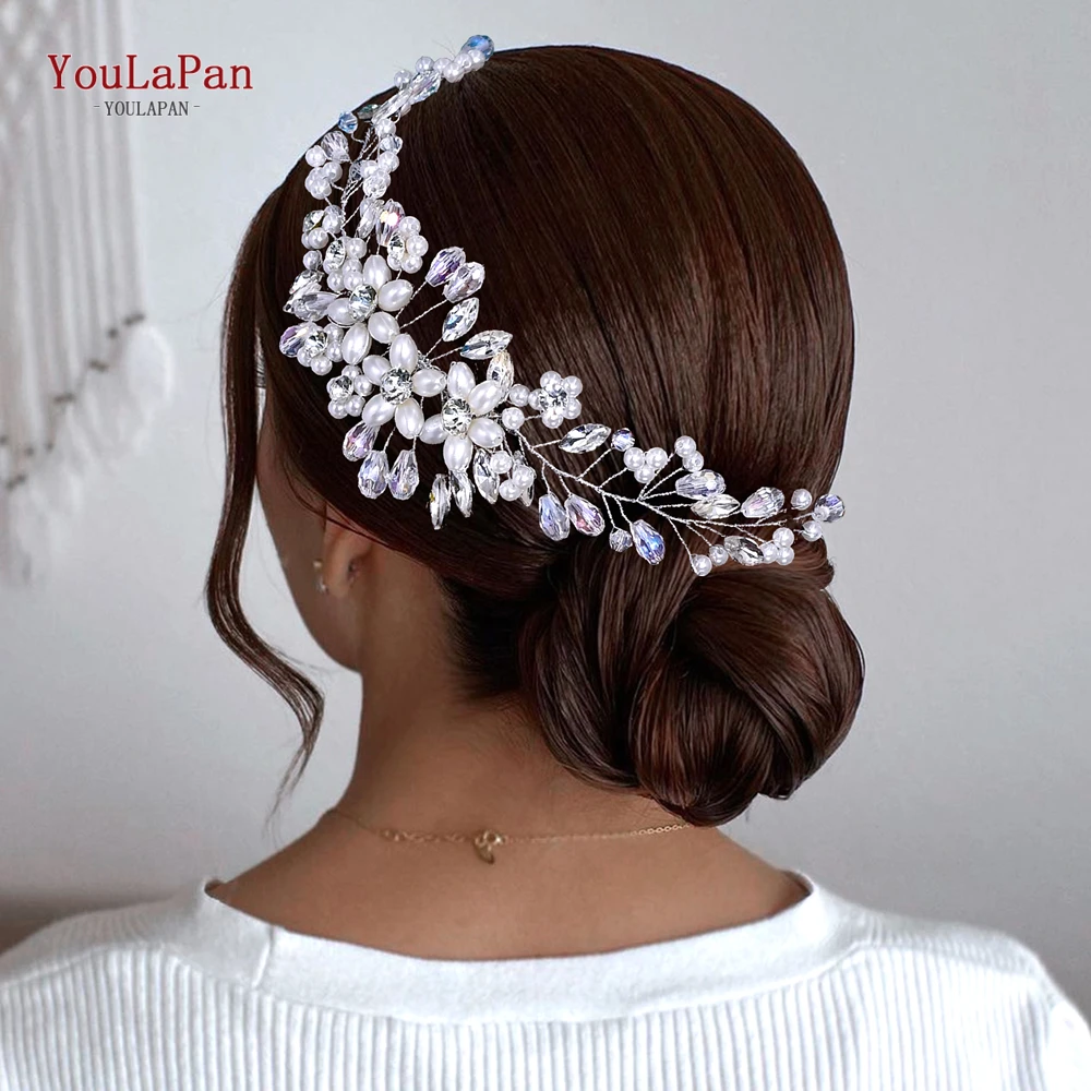 

YouLaPan Silver Color Pearl Crystal Hair Comb Wedding Bride Headpiece Women Banquet Party Headwear Handmade Headdress HP811