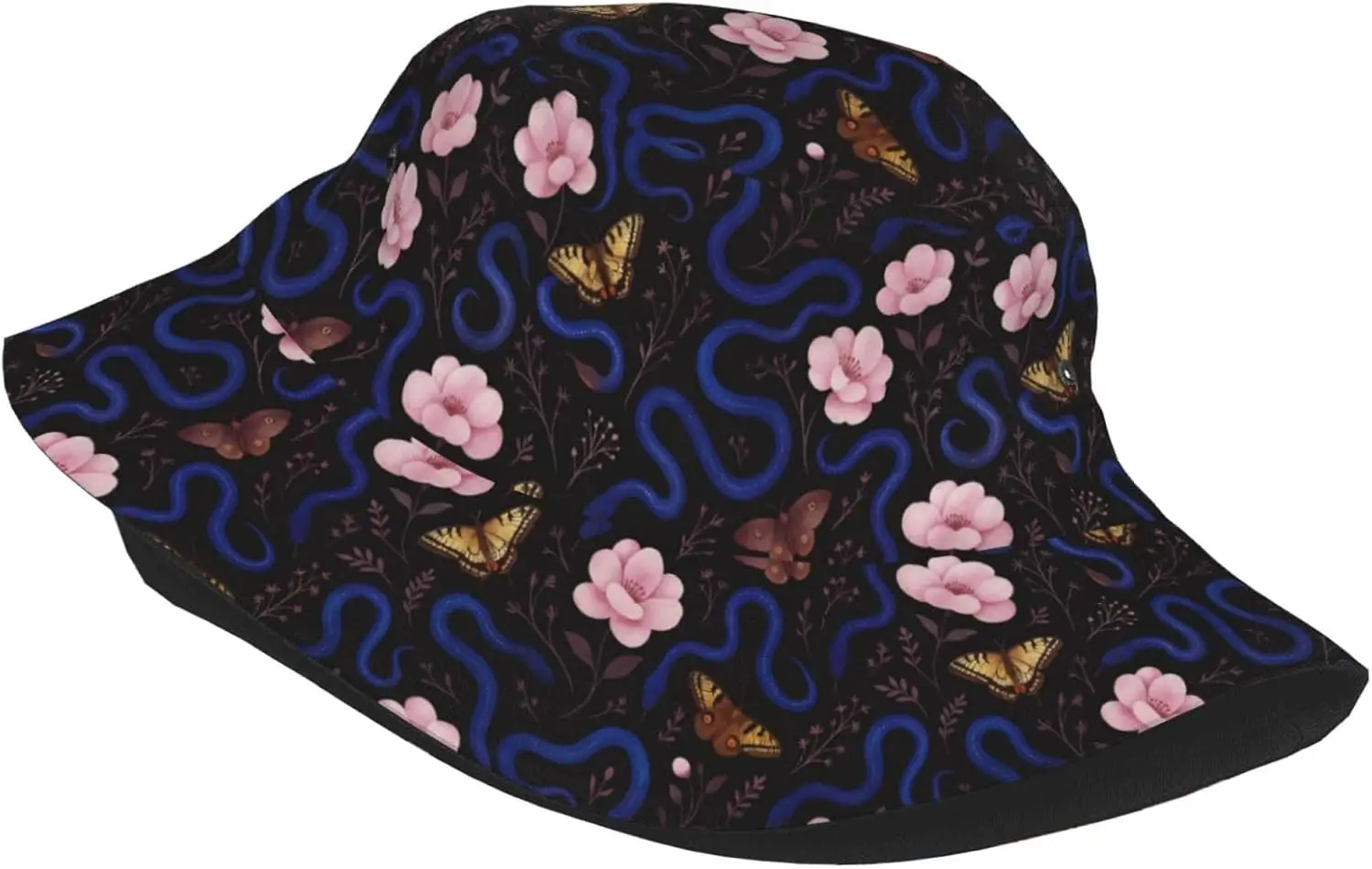 Snakes Pink Flowers Bucket Hats for Women Summer Sun Beach Travel Outdoor Fishing Cap Unisex Men Bucket Hat
