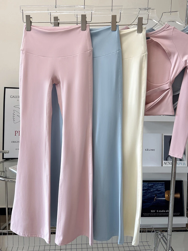 Damen Gerade Geschnittene Sporthose Fitnesskleidung Naked-Feeling Kompressionshose Weites Bein Yoga-Leggings Pilates Fitness-Tights