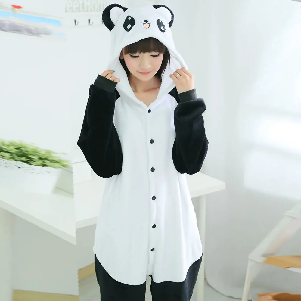 Winter Flannel Warm Pajamas Suit Panda Animal One Piece Sleepwear Onesies Women Men Unisex Adult Coral Fleece Nightie Jumpsuits