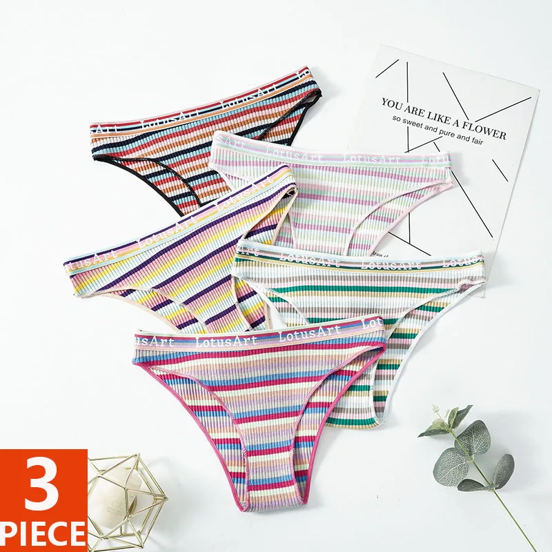 3PCS Low Waist Seamless Briefs Rainbow Striped Lingerie Women's Panties Sexy Comfortable Briefs Underpants Female Underwear