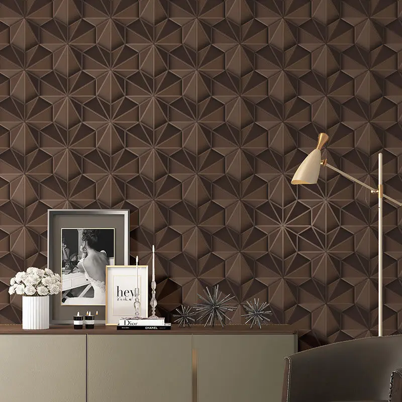 Luxury 3D Embossed Geometric Wallpaper Brown Modern Minimalist Bedroom Living Room Abstract Curve Stripe Trellis Wallpaper