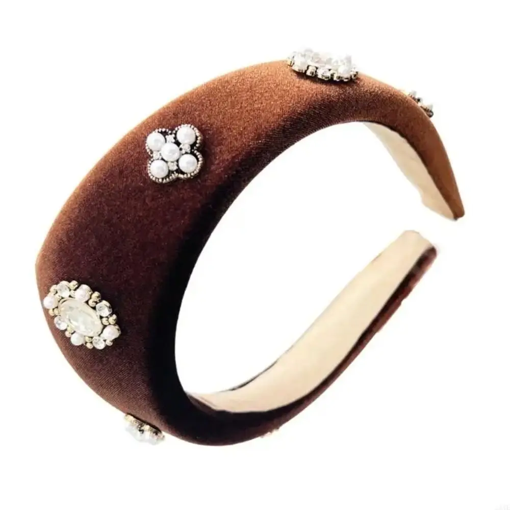 

Elegant Velvet Triangle Headband Baroque British Rhinestone Pearls Hairband Classical Solid Color Vintage Hair Accessories