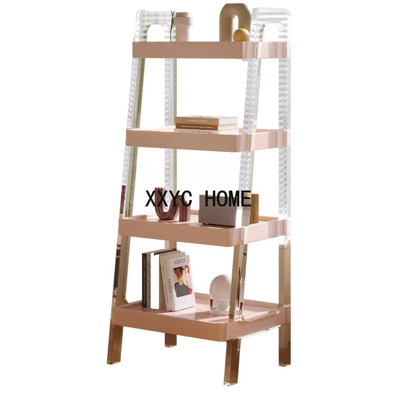 Acrylic Suspended Bookshelf Cream Style Multi-Layer Storage Rack Solid Wood Floor Cabinet Picture Book Storage Rack