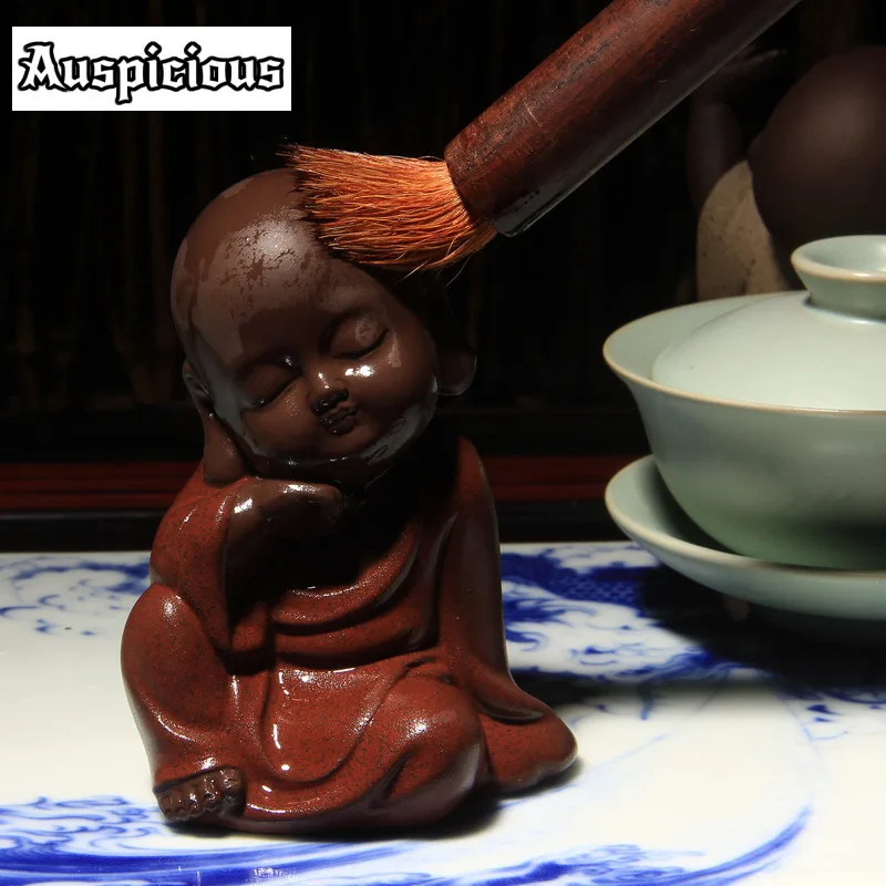 Ceramic Buddha Statue Tea Pet Purple Sand Monk Home Decoration Buddhist Monk Miniatures Ornaments Crafts Buddhism Gift Bonze Zen