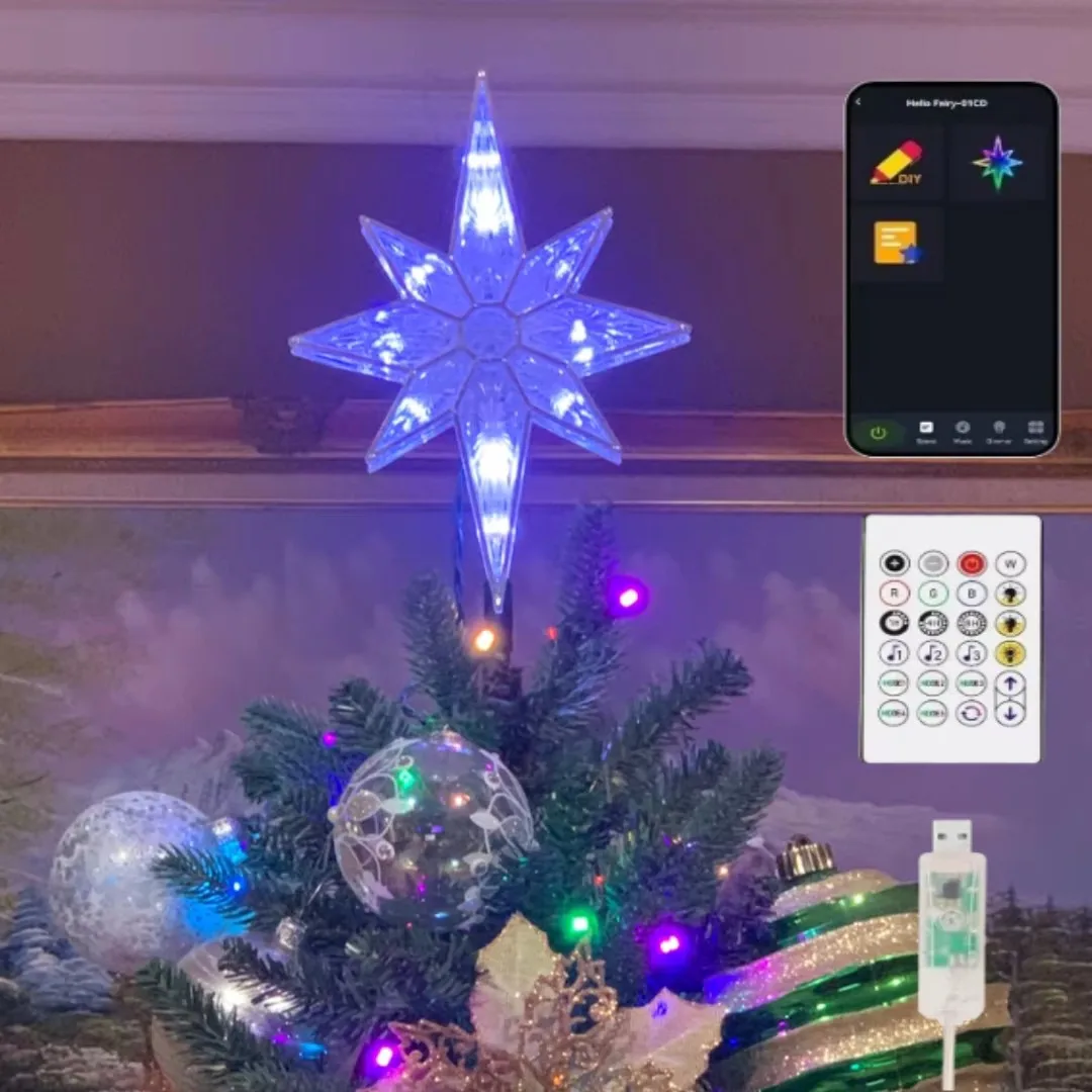 Led Abyssal Mirror Lamp Smart App Remote 5V USB RGB Christmas Tree Decor Light Music Sync Voice Xmas Topper Holiday Party Decor