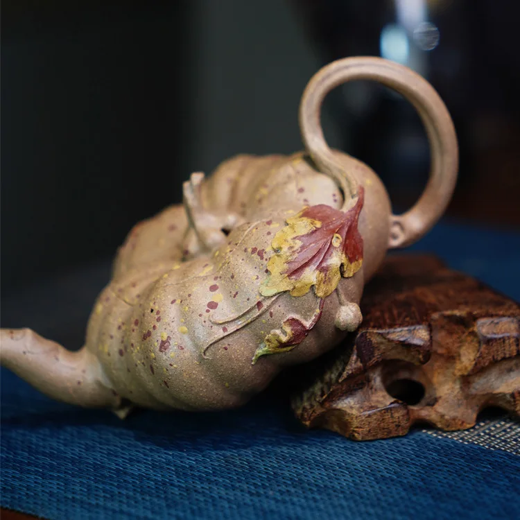 Xiangyunsha Flat Pumpkin Yixing Purple Teapot Original Mineral Jiangpo Clay Set Purely Handmade Decal Tea Utensils Pottery