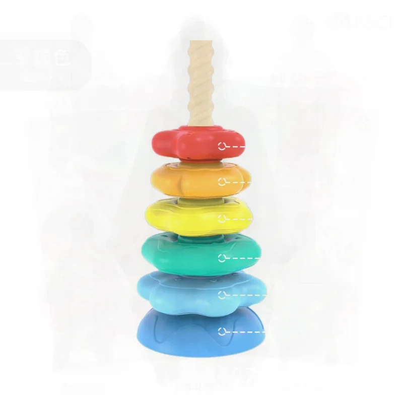 Educational Rainbow Rotating Tower Stacking Toy with Music for Babies 1-2 Years Old Early Learning Color & Shape Development