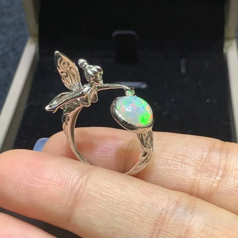 

Trendy Natural Opal Bird Rings Sterling 925 Silver Gemstone 8mm for Women Birthday Party Fine Jewelry Gift
