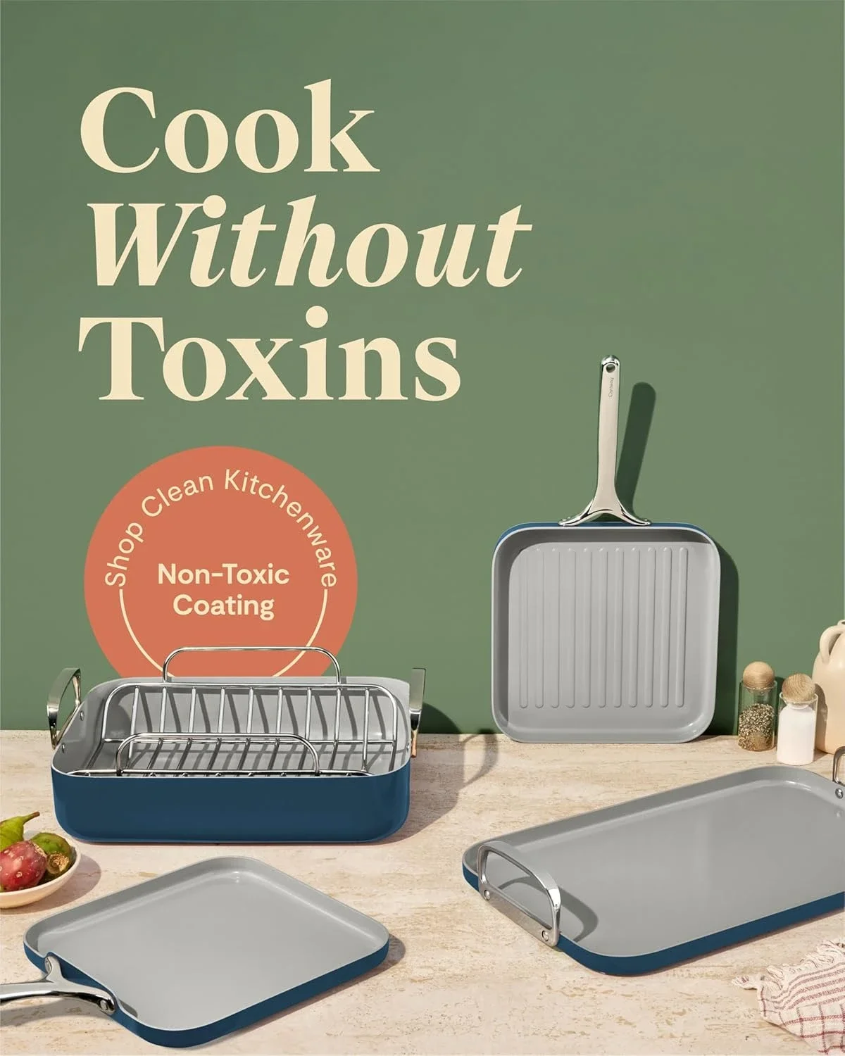 Набор квадратной посуды — Набор квадратных сковородок — идеально подходит для сковороды, тостов, обжарки и многого другого — керамика с антипригарным покрытием