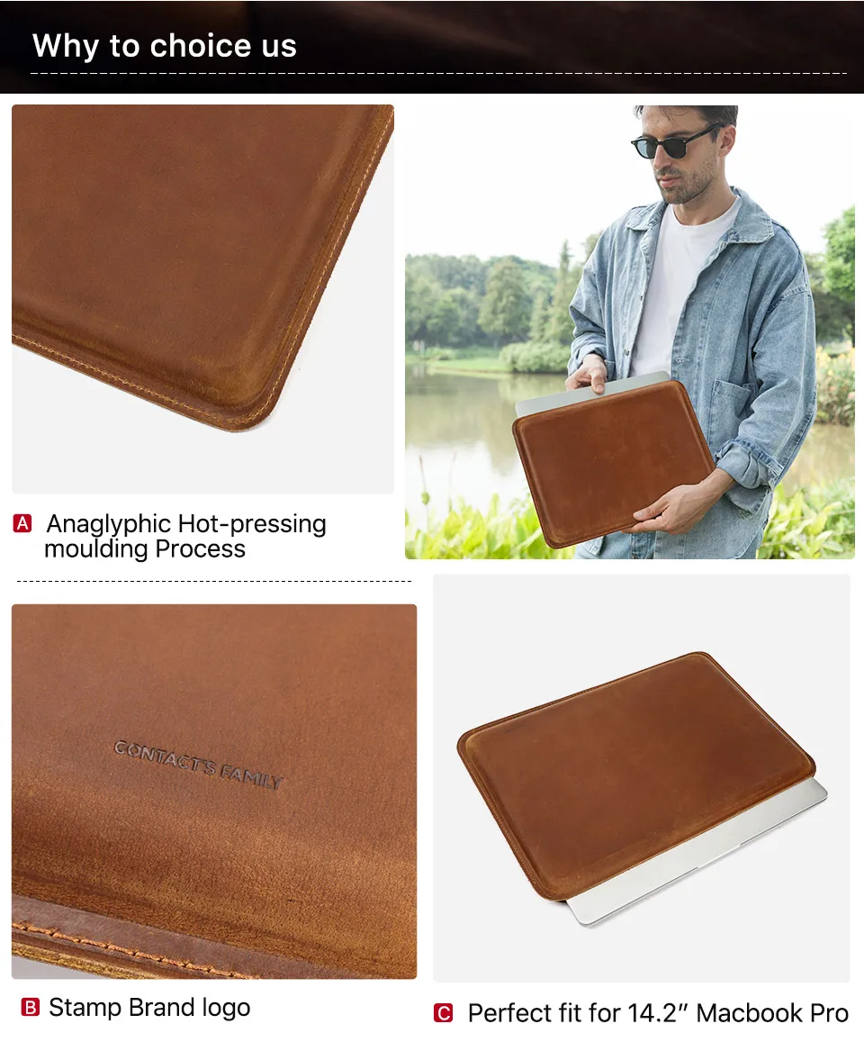 KONTAKTE FAMILIE Echtleder-Laptop-Hülle für MacBook Pro Air 13 14 16 M4 M3 M2 Cover HP DELL XPS 13 Computertasche Herren – Detail 13