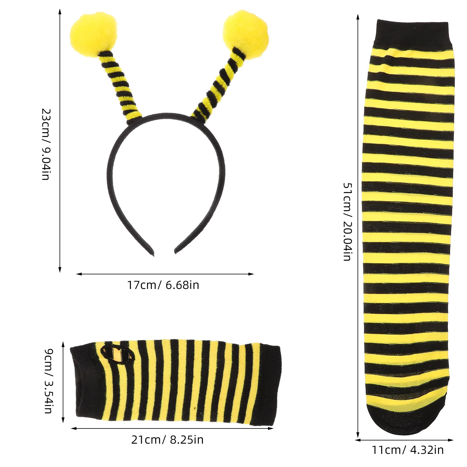 ชุดแต่งกายผึ้ง 1 ชุด สำหรับเด็ก ประกอบด้วยที่คาดผม ถุงมือลายทาง ถุงน่อง อุปกรณ์สำหรับการแสดงบนเวที งานปาร์ตี้ ชุดแฟนซีสำหรับเด็ก