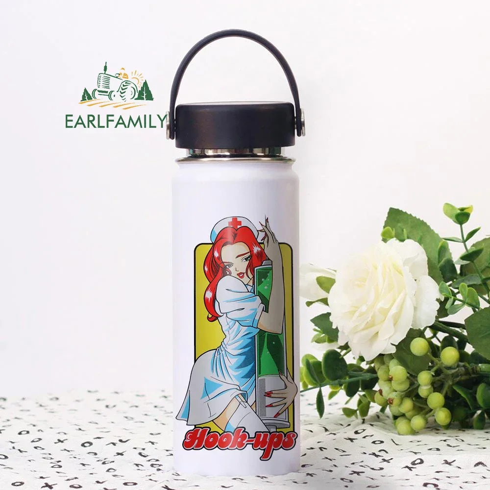 EARLFAMILY 13cm X 6.4cm For Nurse Hook-Ups Nurse Suit Car Stickers Cartoon Waterproof Decals Simple Refrigerator Car Goods
