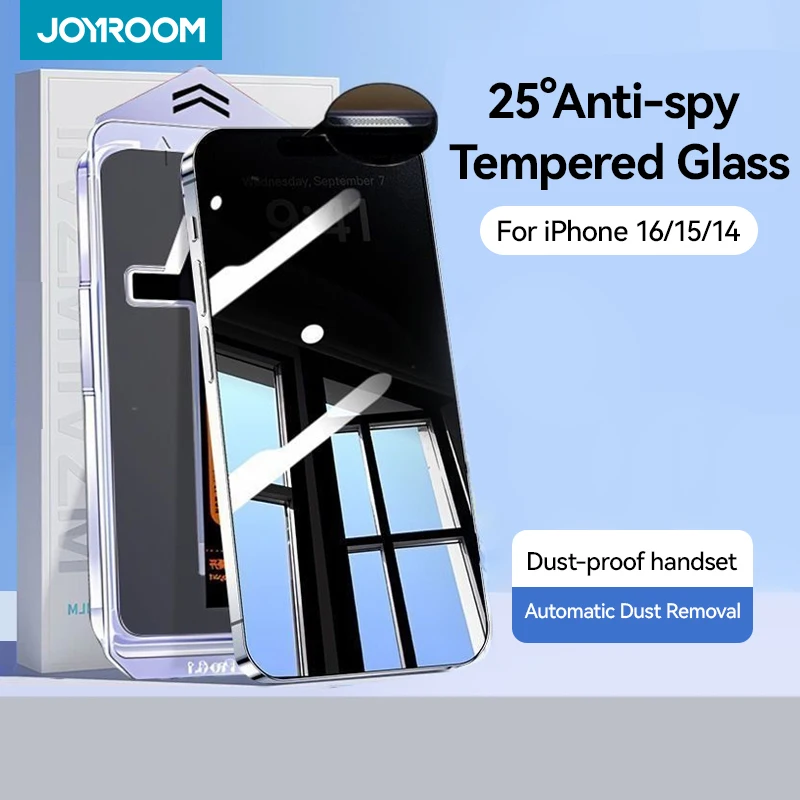 Joyroom 1/2/3Pcs Privacy Tempered Glass for iPhone 16/15 Pro Max Anti-spy Screen Protector Auto Dust-Elimination for iPhone