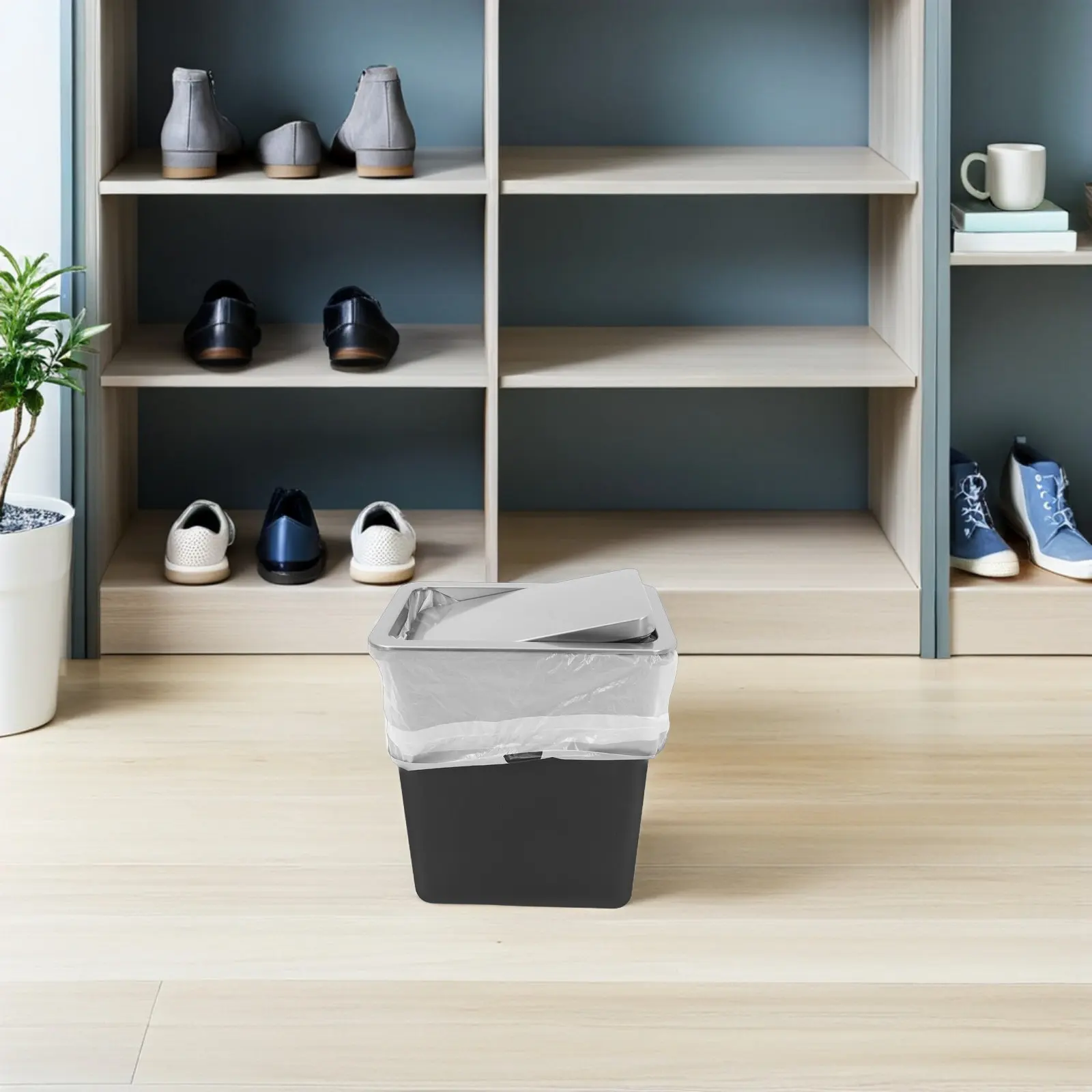1Set Kitchen Trash Bin Stainless Steel Embedded Waste Lid Countertop Built-in Trash Can Flip Swing Top Lid Recessed Garbage