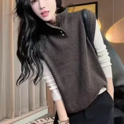 Cashmere vest Sweater Women Autumn and Winter Knitted turtleneck Cashmere vest Sweater Solid Cashmere vest Women