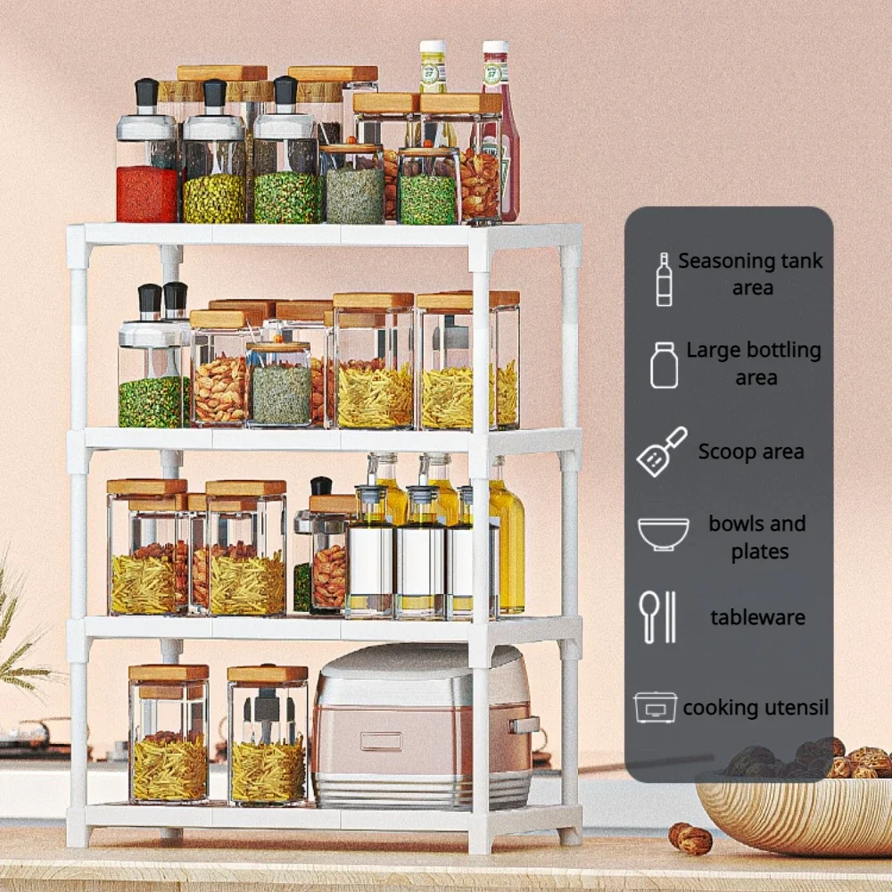 Kitchen Storage Shelf Snack Storage Rack Floor-Standing Seasoning Organizer Shelf Multi-Functional Bathroom Closet Kitchen Rack