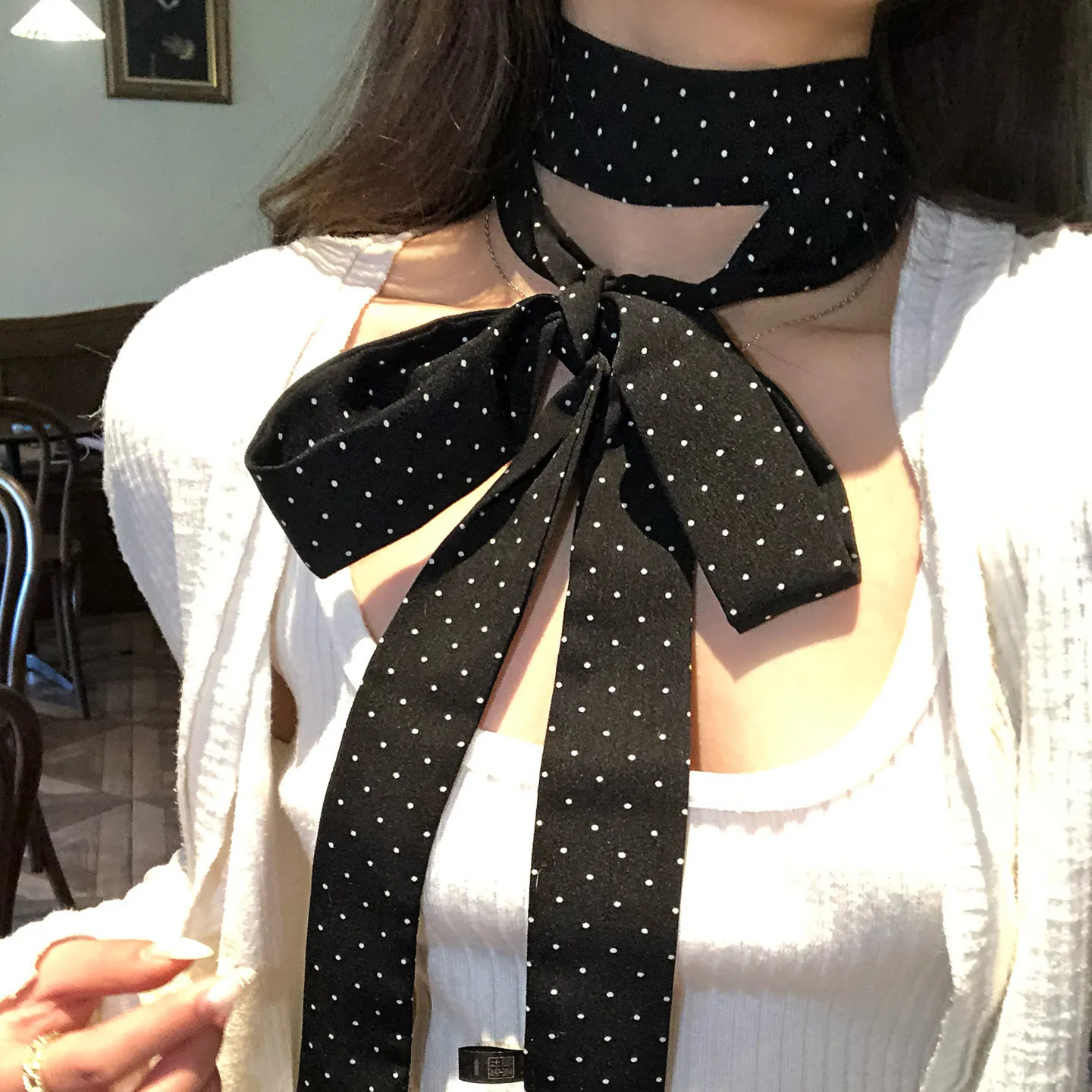 Женский-узкий-длинный-шарф-150-4-см-в-горошек-лента-для-сумки-шейный-платок-чокер-тонкий-длинный-шарф-лента-для-женщин