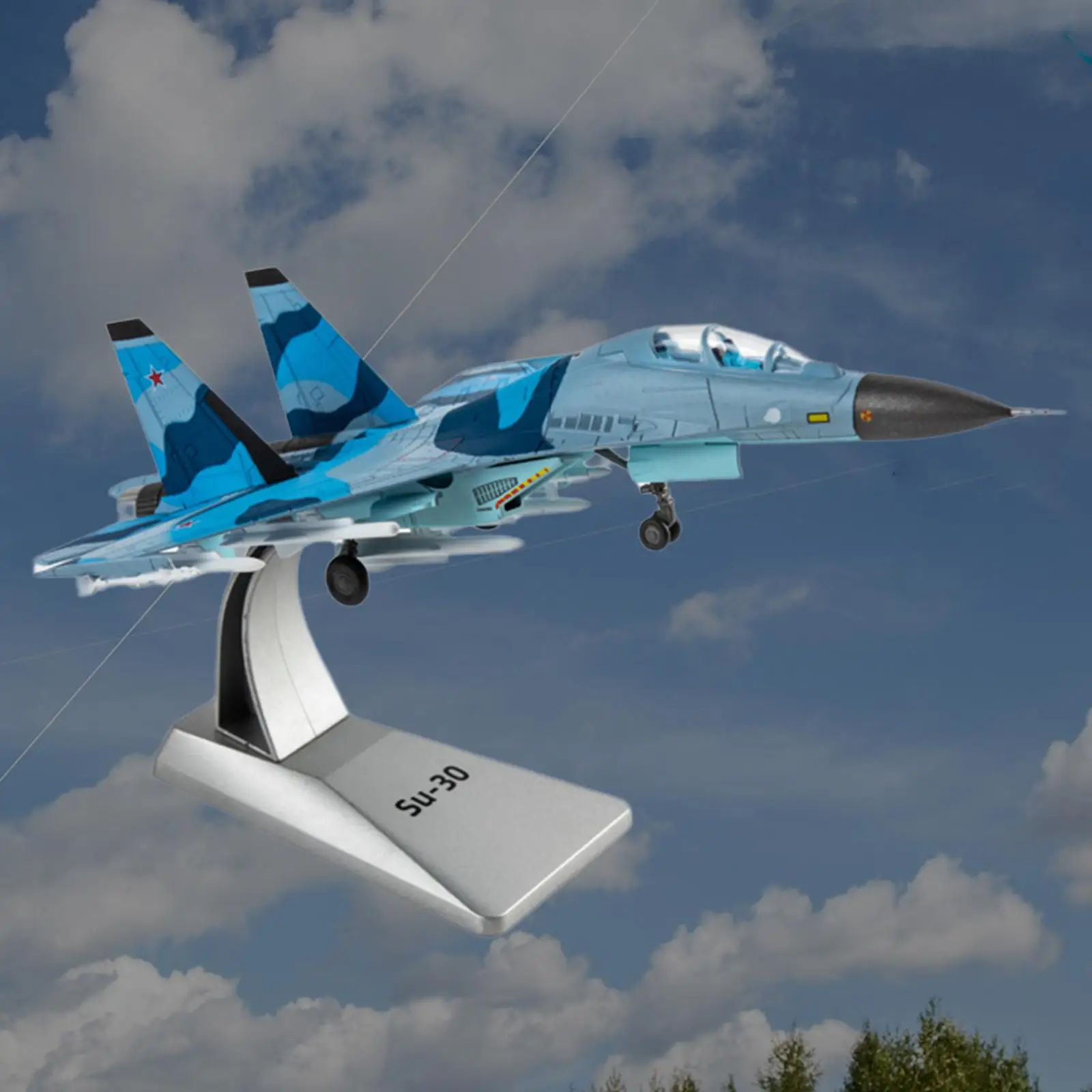 Metal 1/100 Scale Aircraft SU-30 Fighter with Dispaly Stand Model Plane for Desktop Table Office Decoration Collection