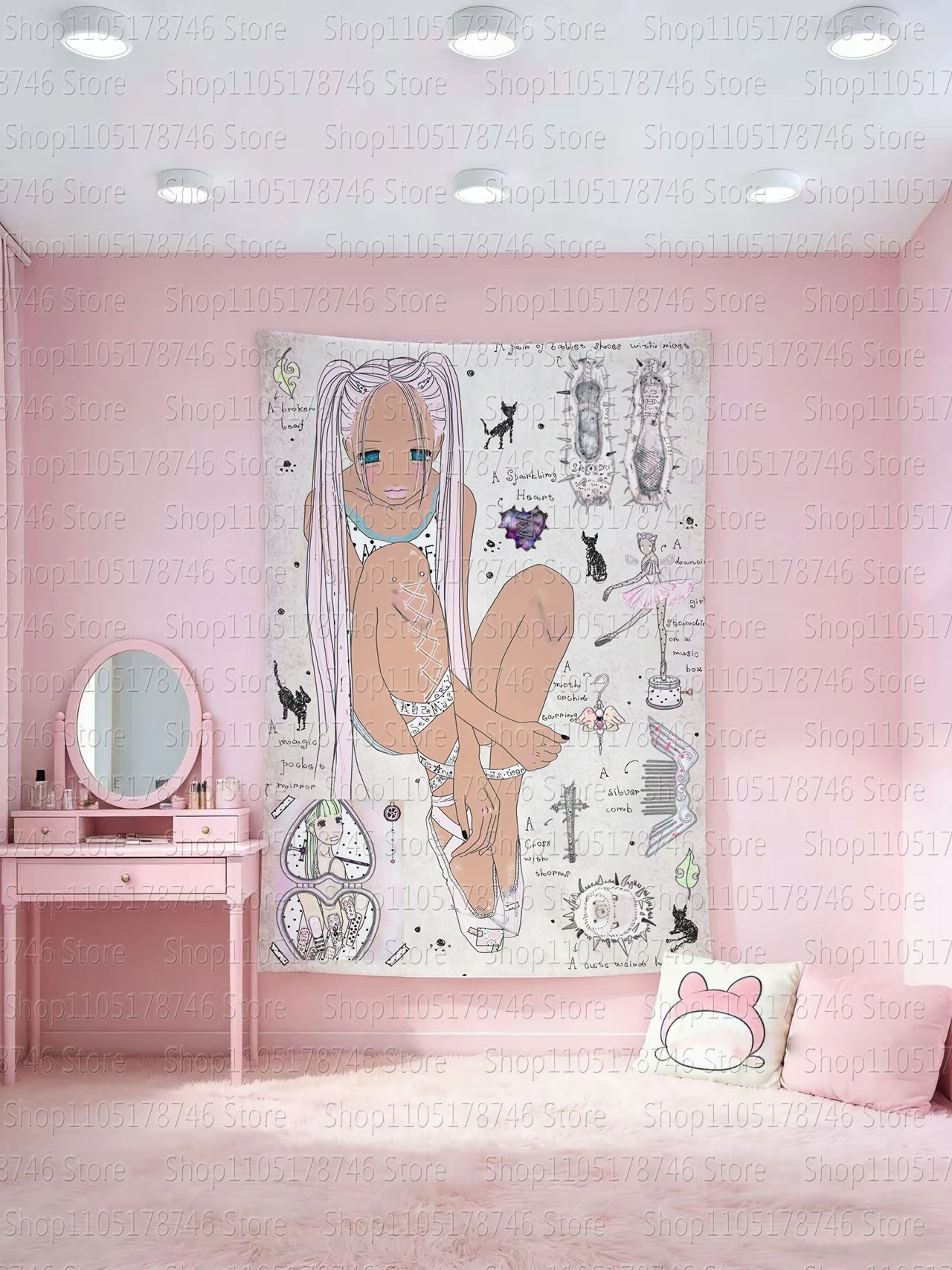 Retro hanging cloth room decoration atmosphere background cloth vintage shop photo punch card hanging wall cloth