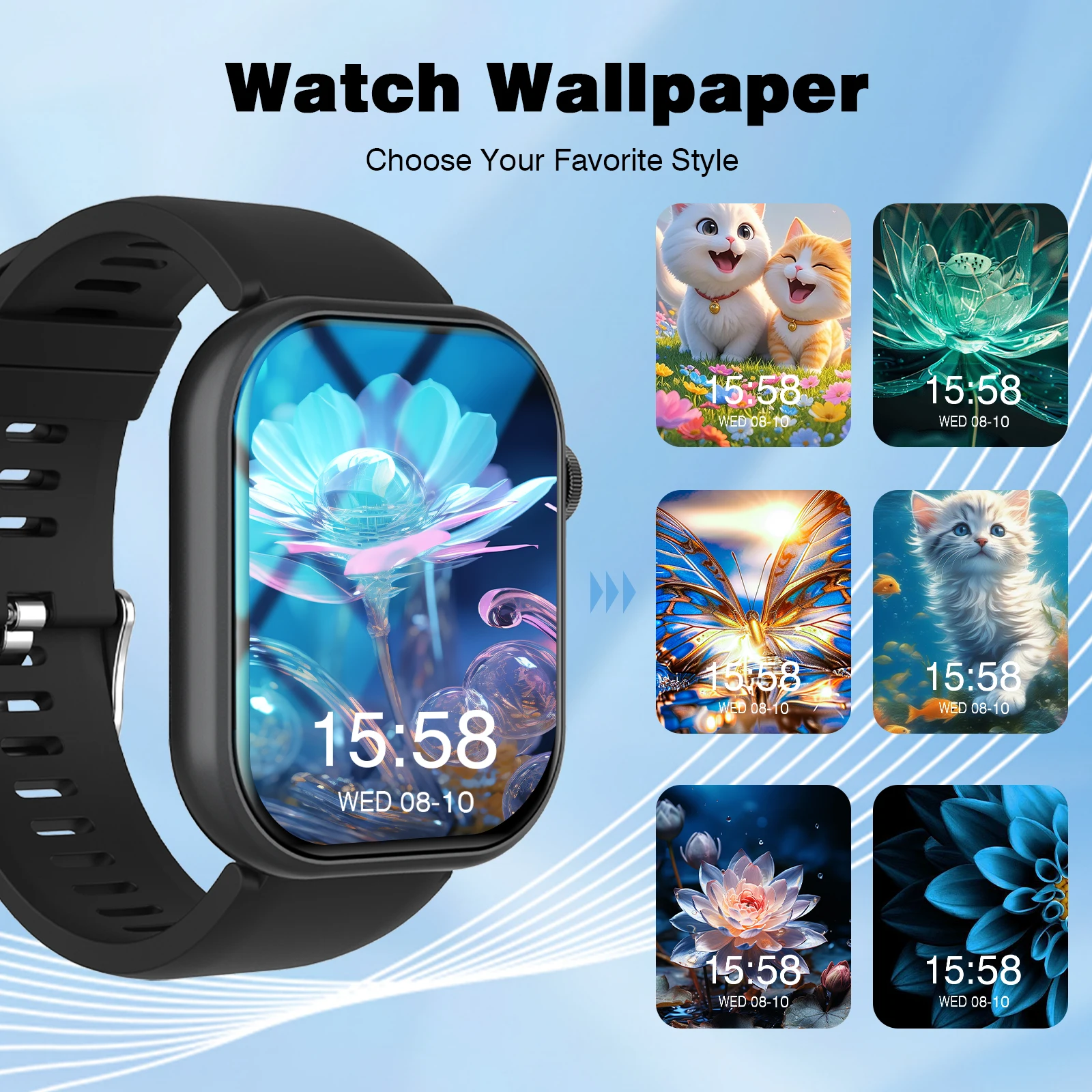 2.01" HD Display Smart Watch-Wireless Calls,Custom Wallpapers,Android/iOS Compatible.Fitness,Alerts,Music Control.StylishforAll