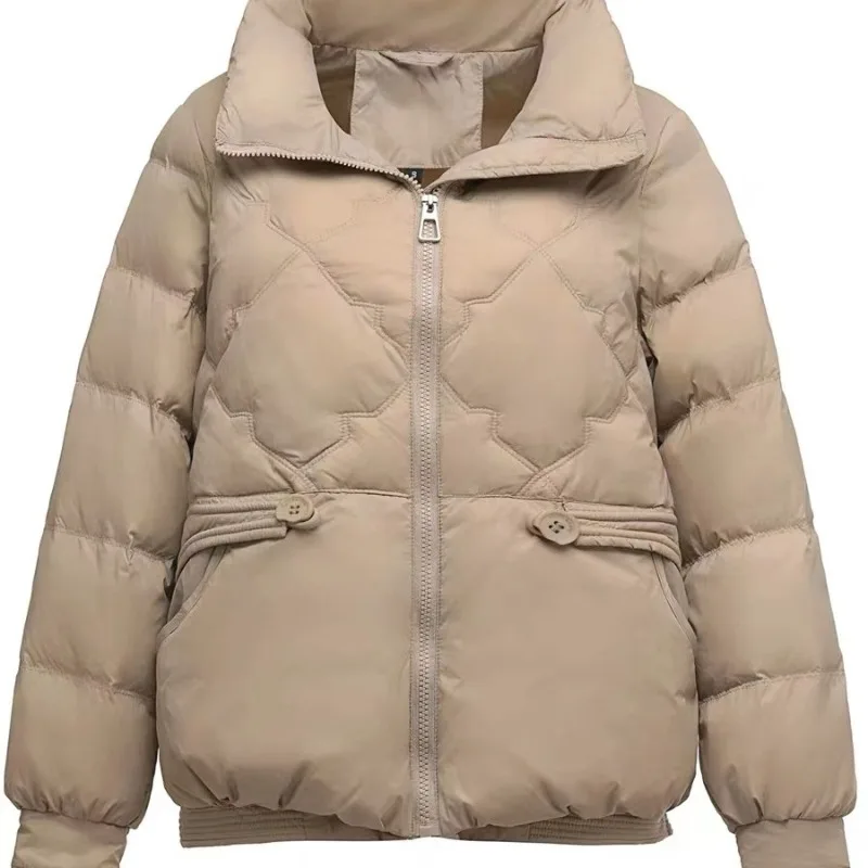 Short lightweight cotton jacket for women, fashionable stand up collar style, warm winter clothing, slimming jacket