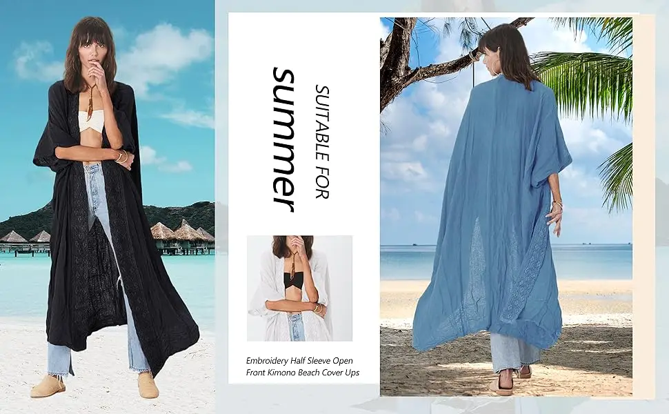 Damen bekleidung Stickerei Badeanzug Vertuschungen für halbe Ärmel Strand Kimono Badeanzug Bade bekleidung – Detail 1