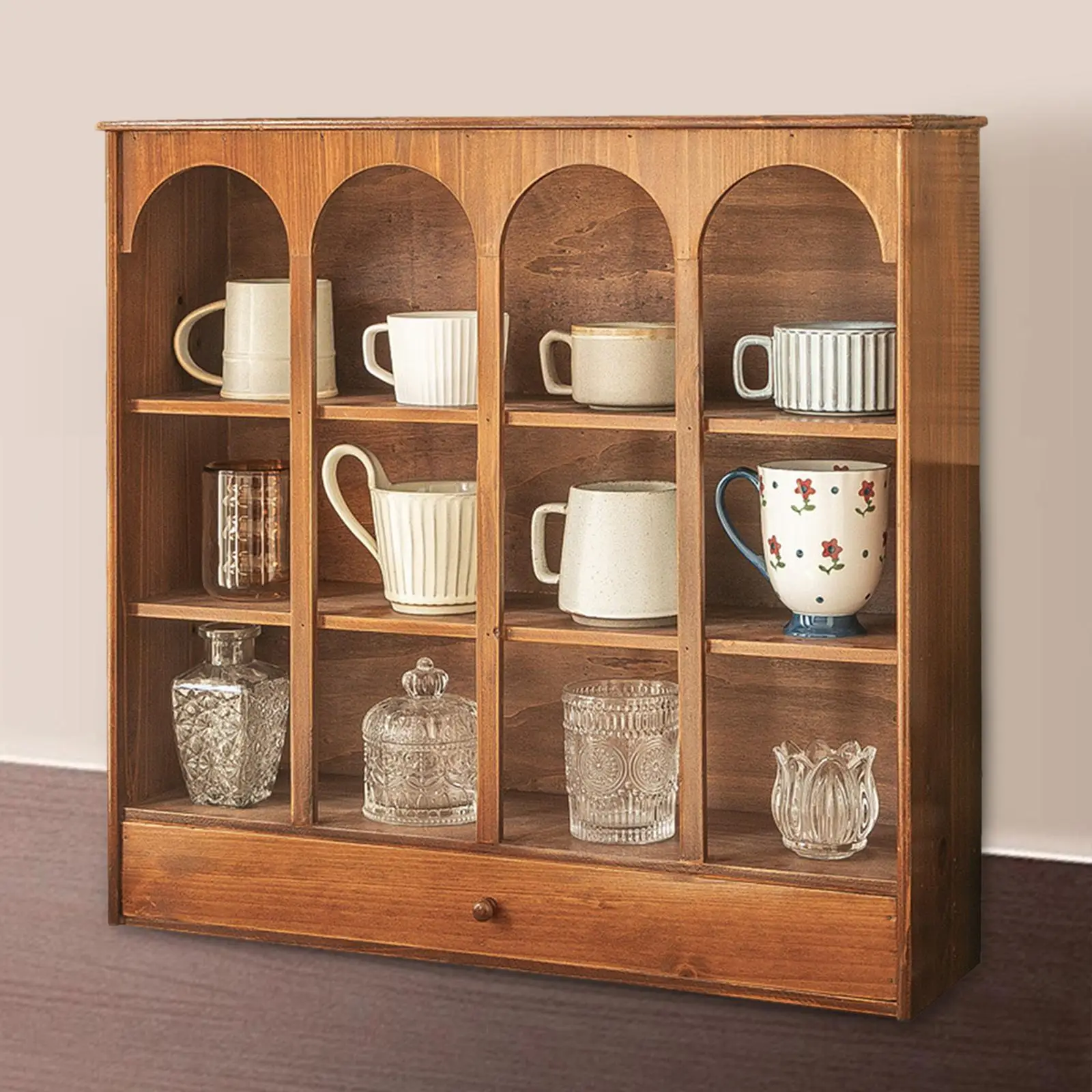 

Vintage Countertop Cabinet Wood Organizer Shelf Decorative Multipurpose Desktop Display Display Case for Bedroom Countertops