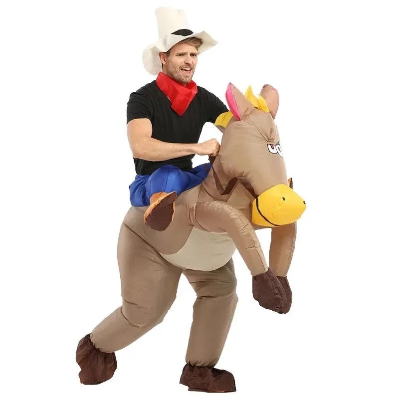 Riding Horse Inflatable Costume Kids Adult Festival Party Air Blow Dress Up Jumpsuit Stage Show Atmosphere Props Cowboy Cosplay